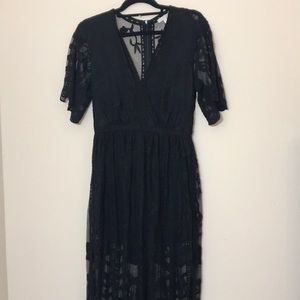 GB Black Romper lace crochet Maxi Dress Sz M